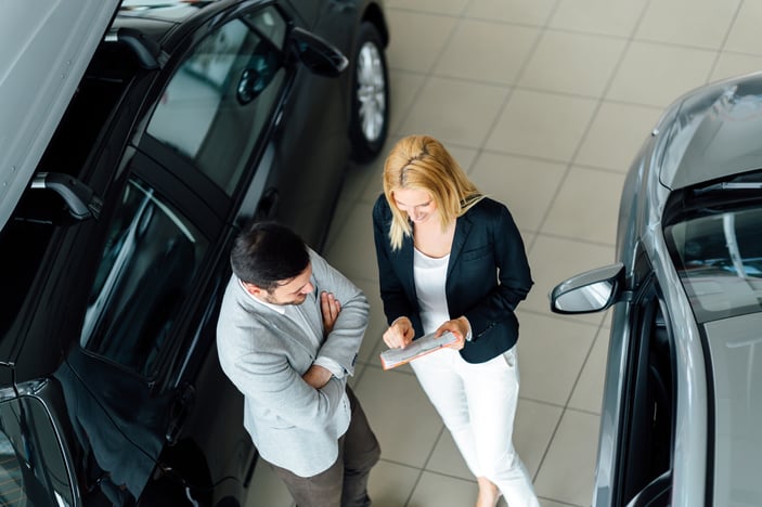 Aerial View of Car Salesperson and Customer