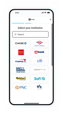 CrossCheck Plaid screens - Bank selection flow