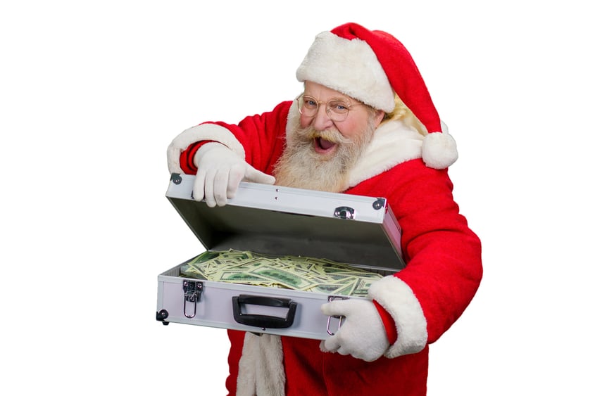 Santa with suitcase of money