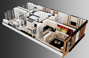 3D rendering of a floor plan interior design