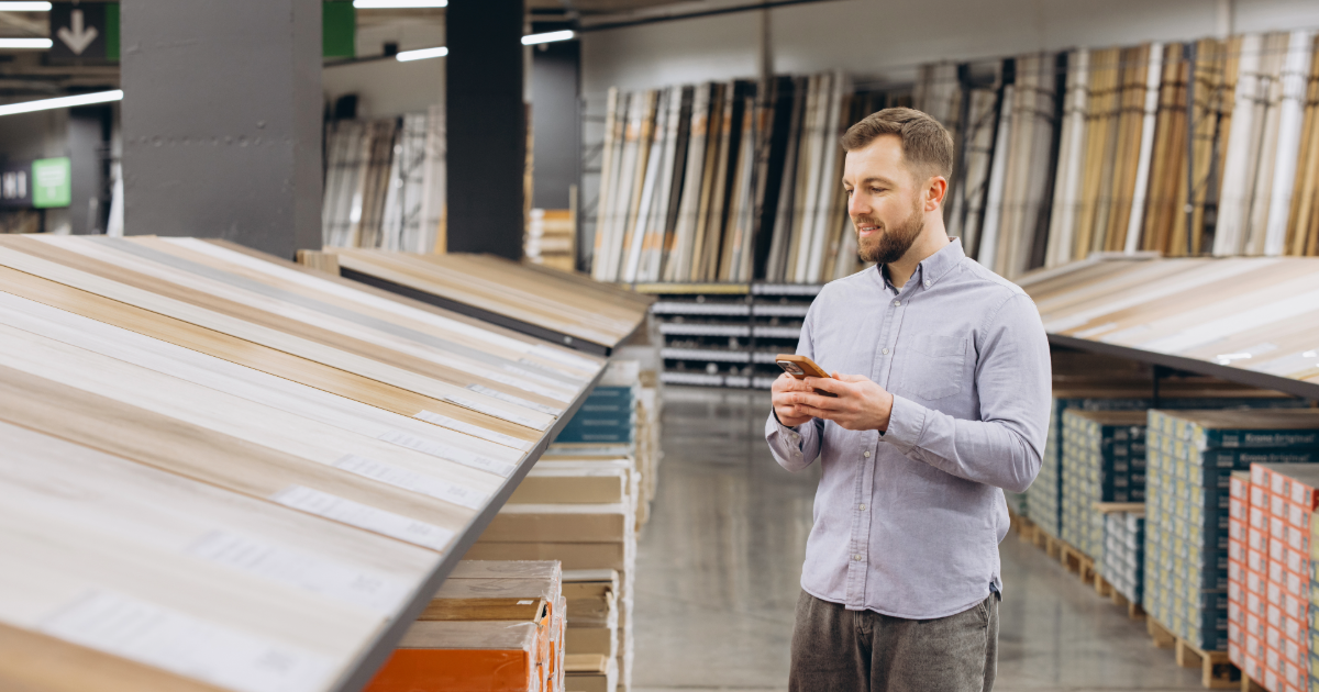 Man shopping in flooring store. 