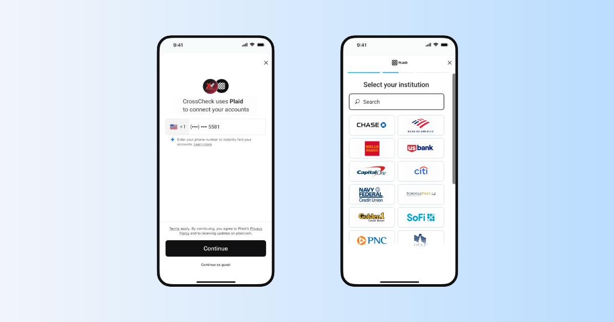 Two screen samples of CrossCheck Pay-by-Link