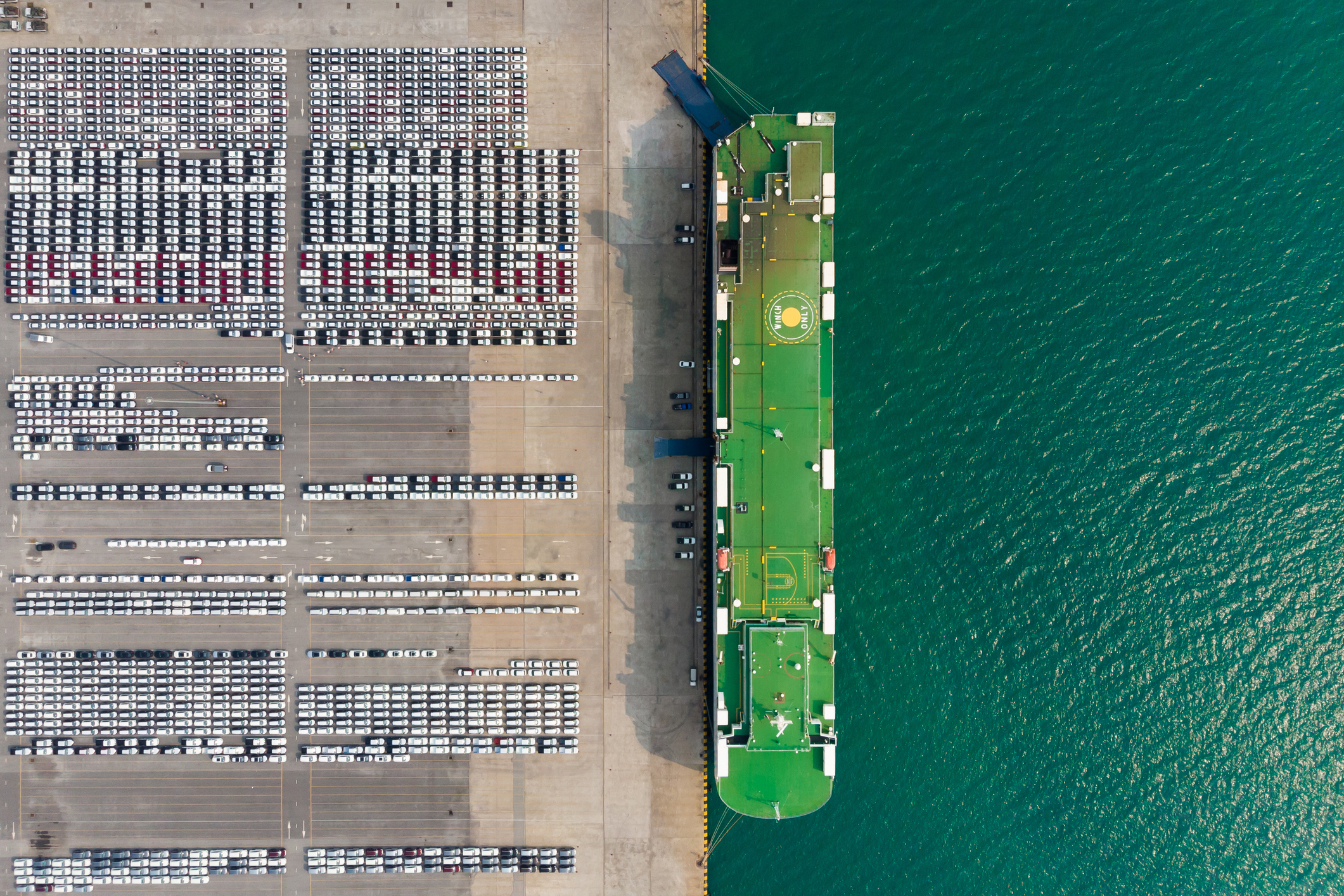 Aerial view of Sea freight, New Cars produced by year